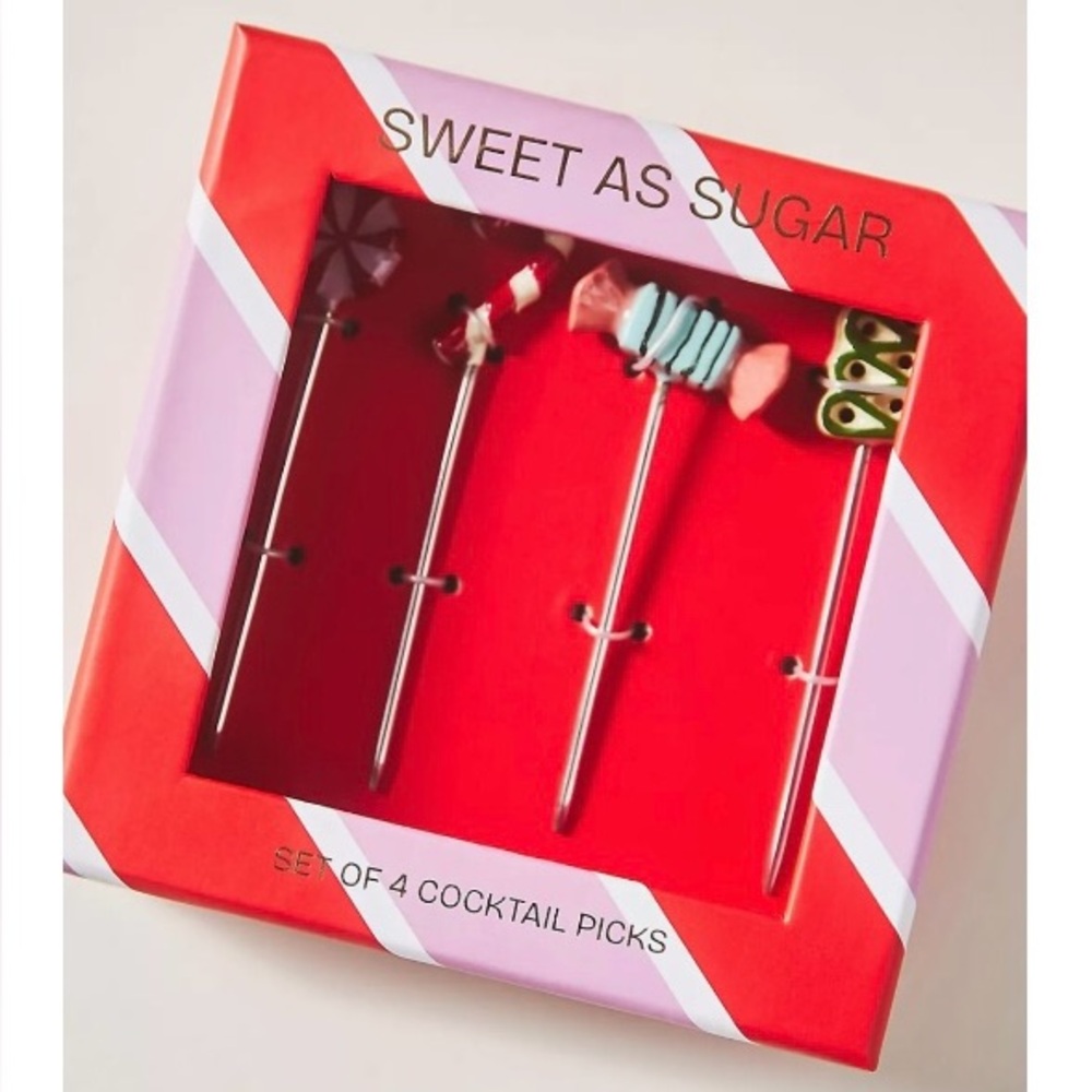 Anthropologie Sweet as Sugar Set of 4 Christmas Candy Cocktail Picks